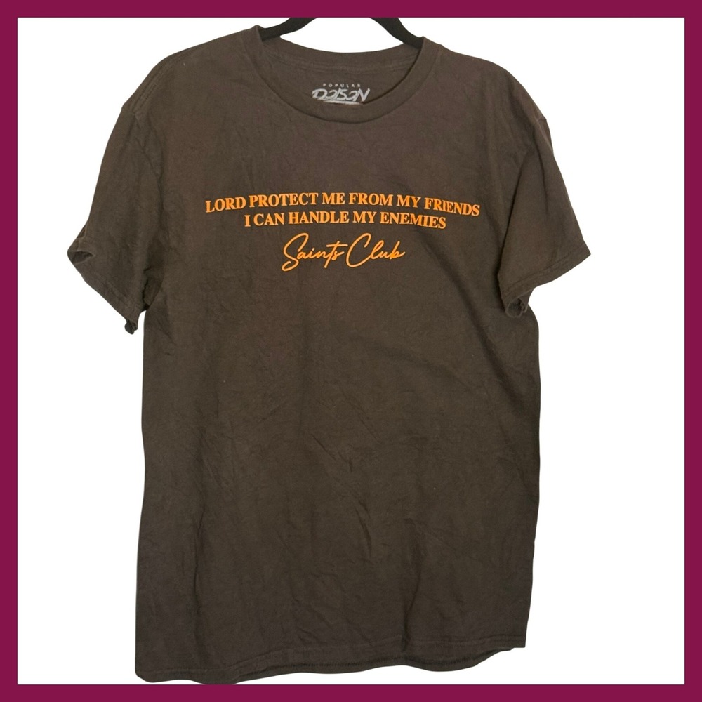 Popular Poison Saints Club Blessed Angel Graphic T-Shirt Brown Mens Medium